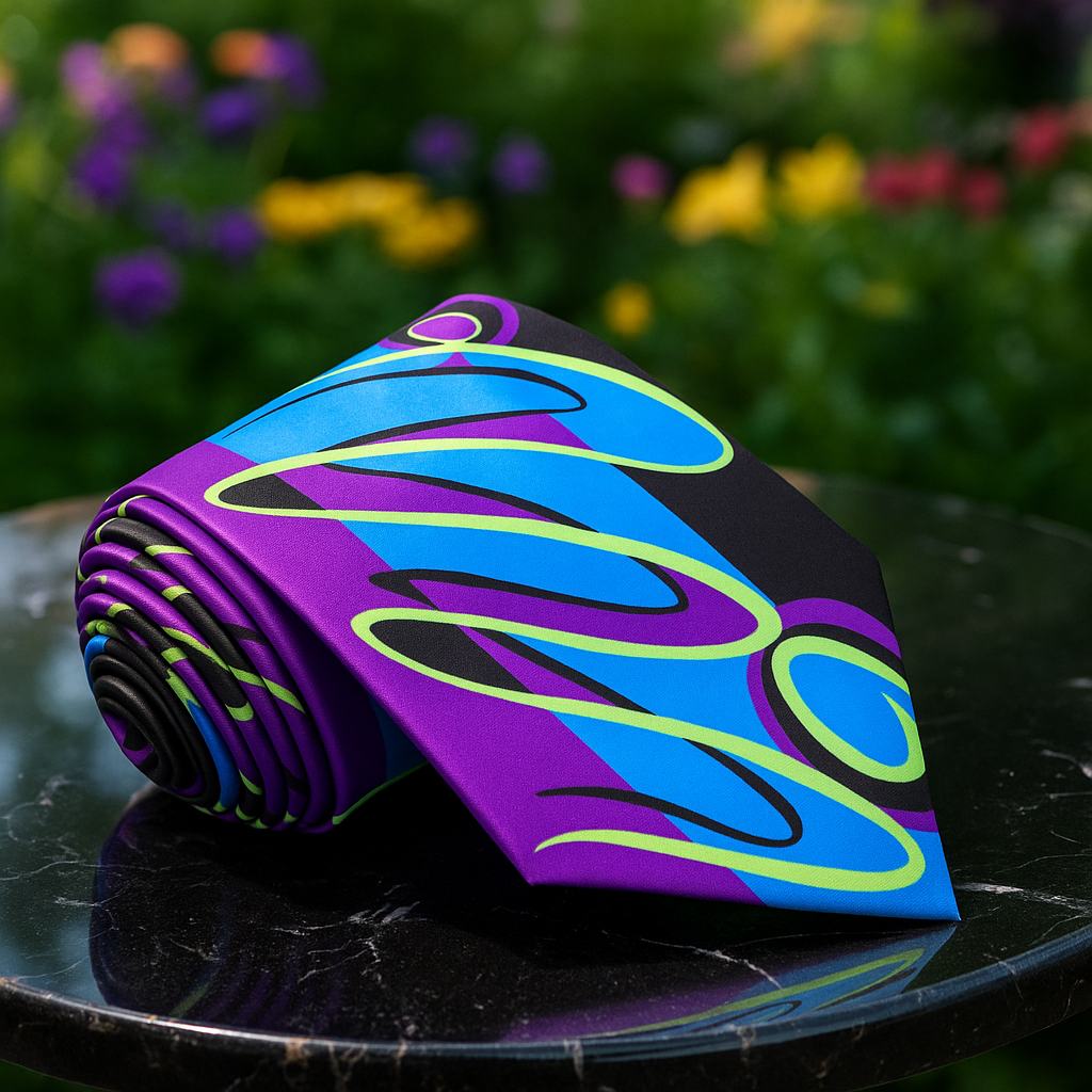 Blue Green Purple Abstract necktie  on black marble tie