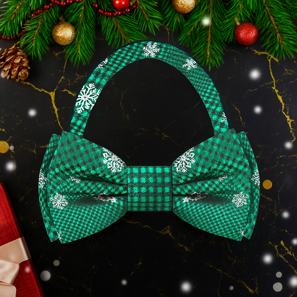 Green Plaid with Snowflake Bow Tie Pre Tied