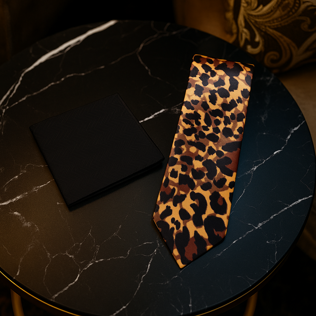 Black, Orange & Brown Cheetah Print Necktie