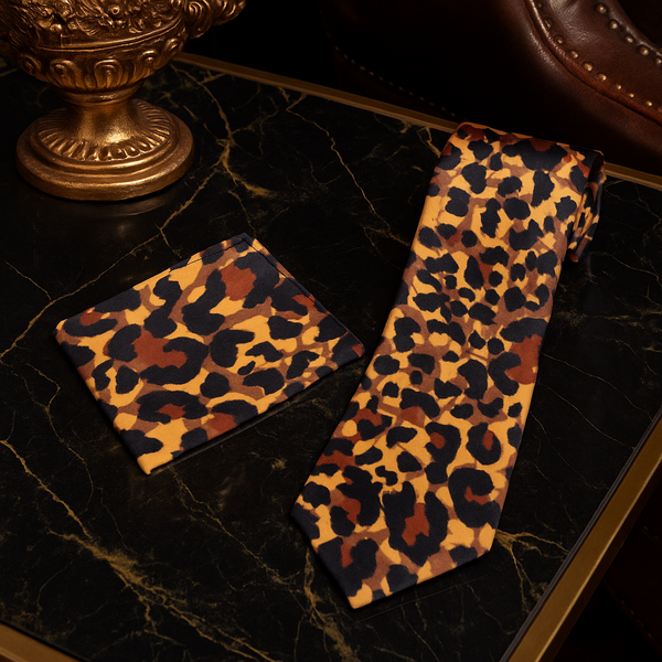 Black, Orange & Brown Cheetah Print Necktie