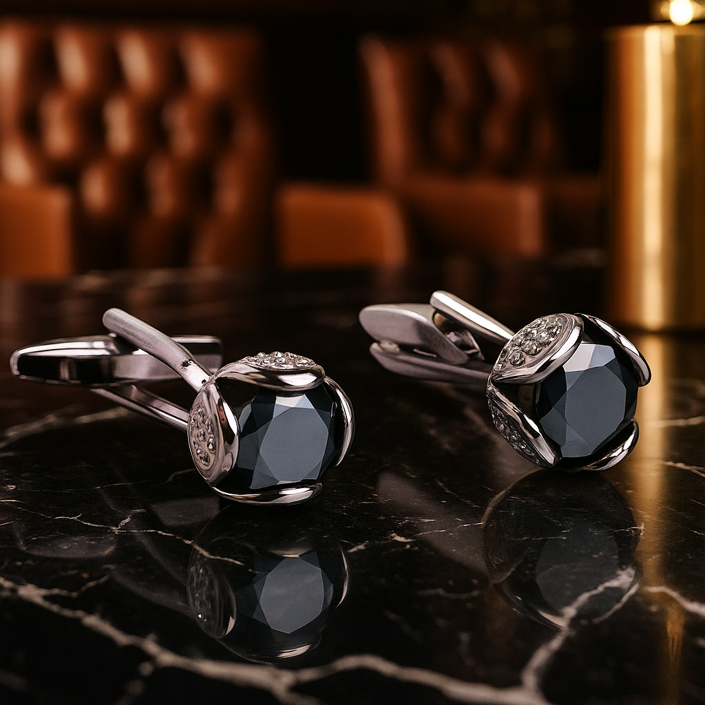 Chrome with Black Stone Cufflinks