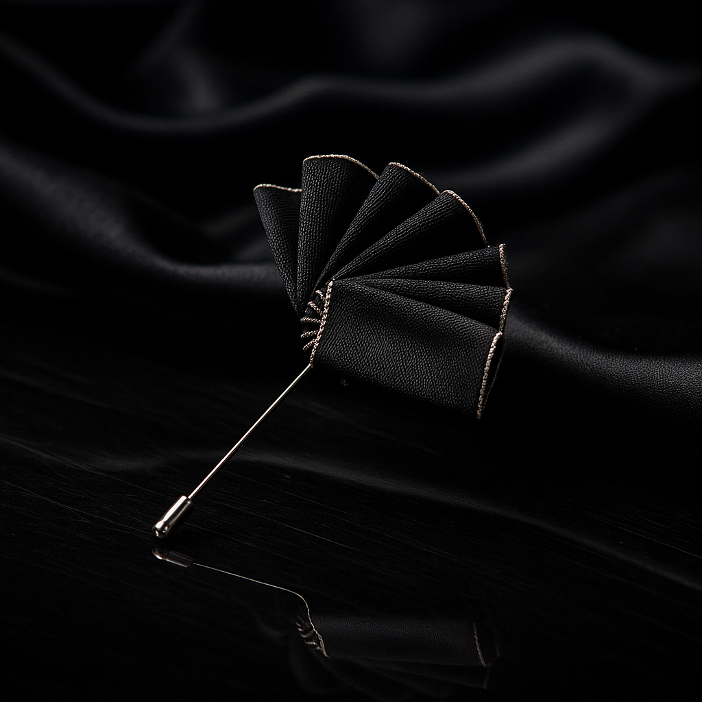 A Black with Grey Edges Pocket Square Lapel Pin||Black with Grey Edges