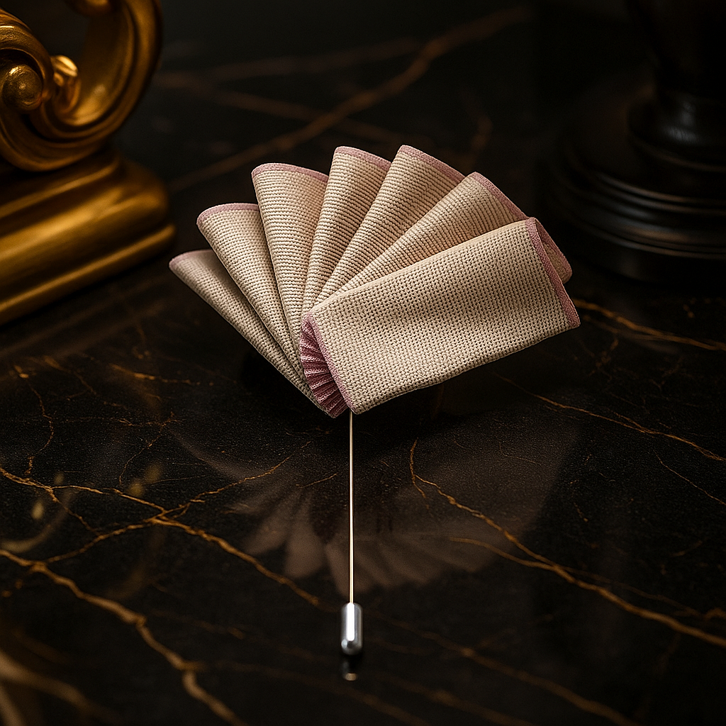 A Tan with Pink Edges Pocket Square Lapel Pin||Tan with Pink Edges