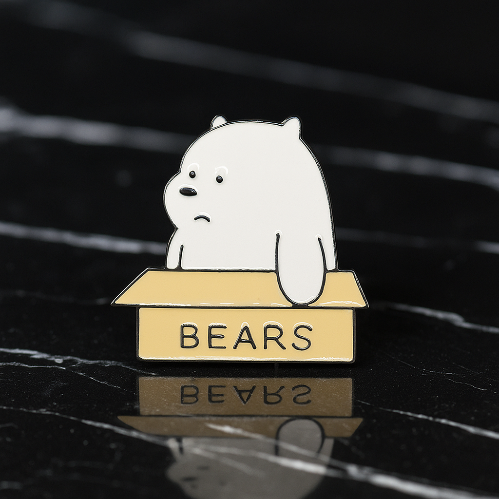 White bear in a gold box labeled 'BEARS' on a black background