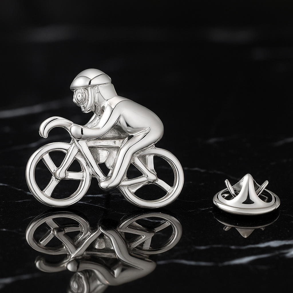 small chrome bike lapel pin