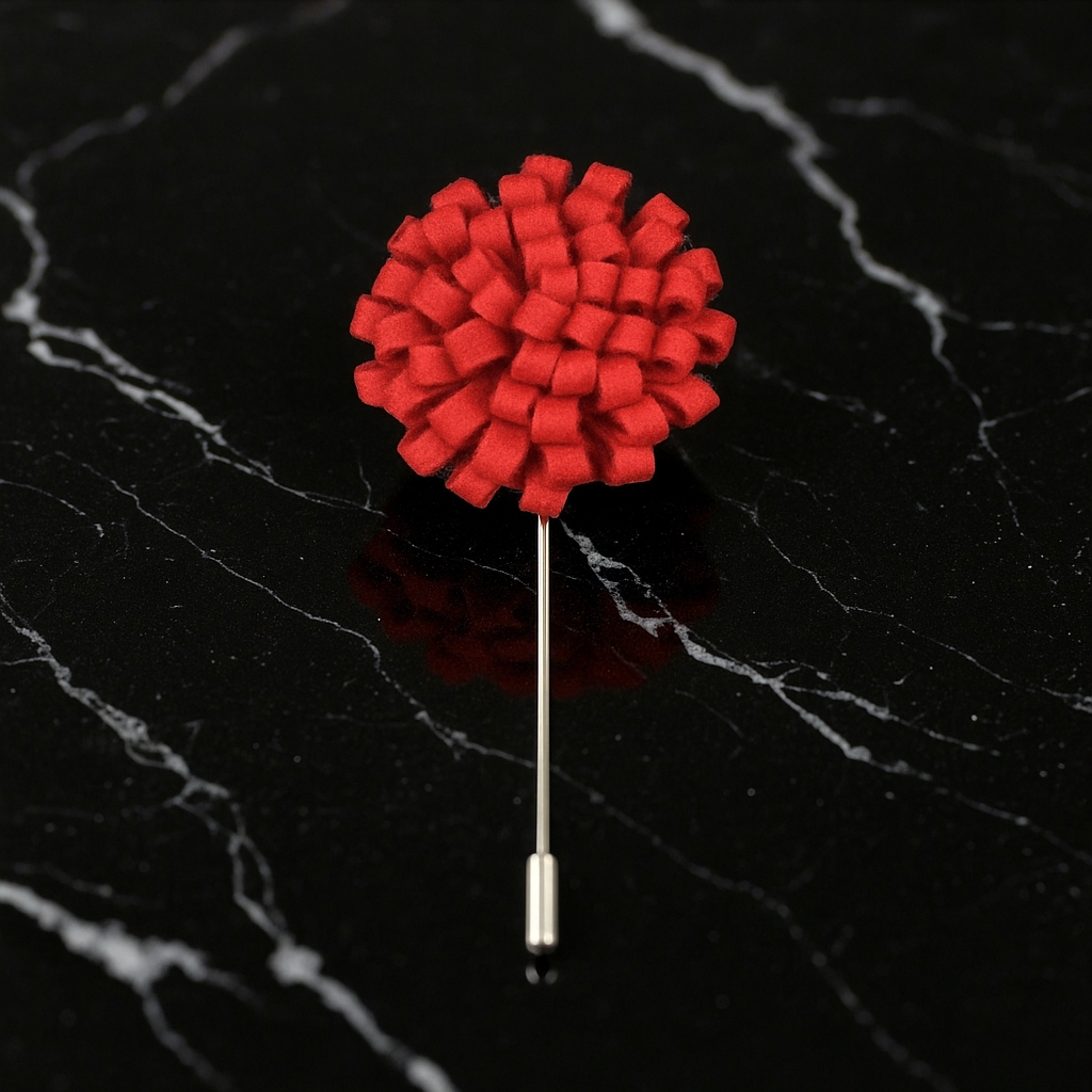 A Red Knit Burst Lapel Pin||Red