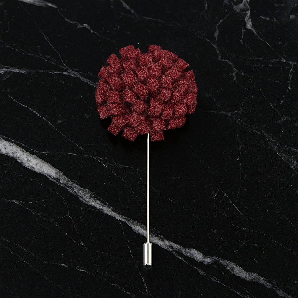 A Burgundy Knit Burst Lapel Pin||Burgundy