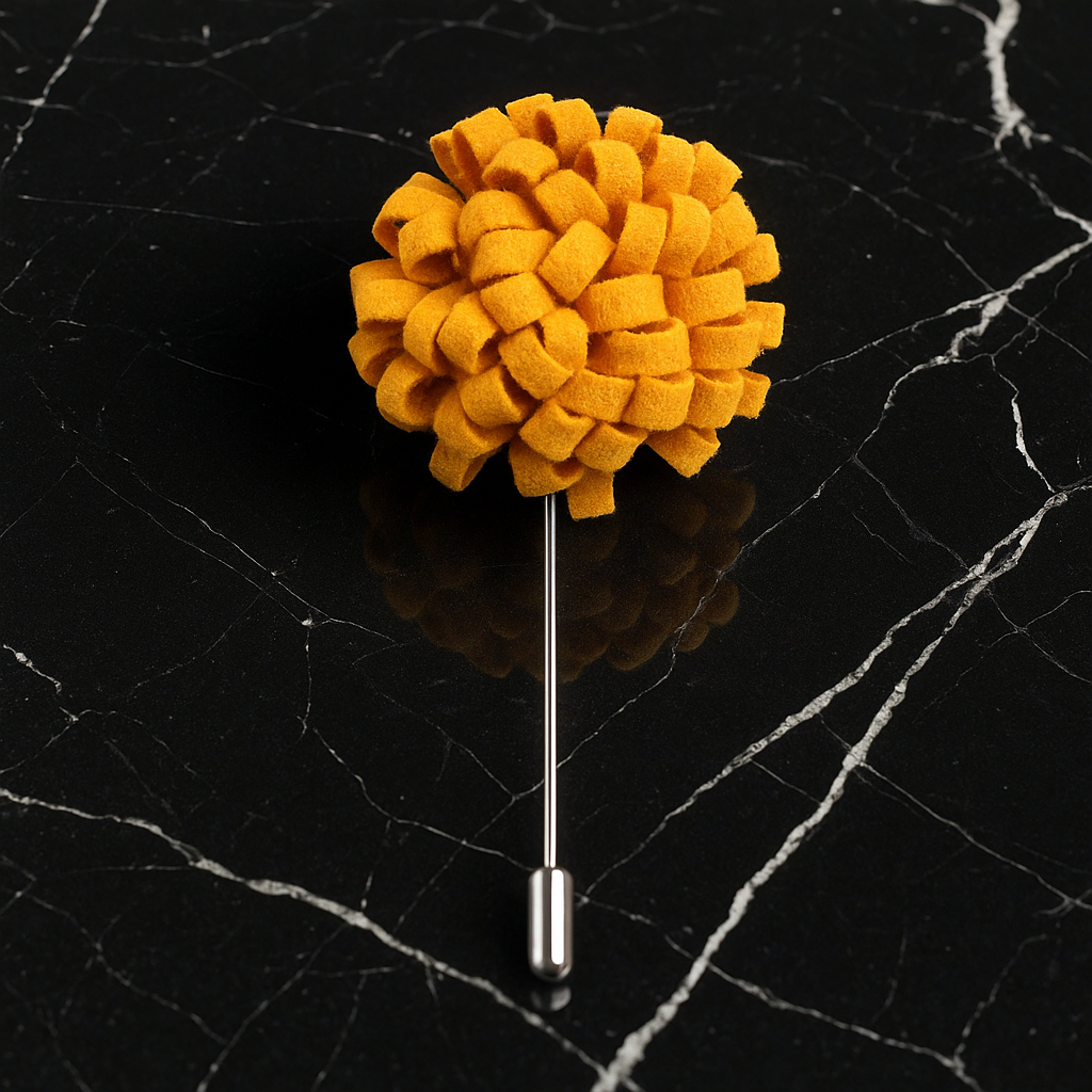 Main View: A Yellow Knit Burst Lapel Pin||Yellow