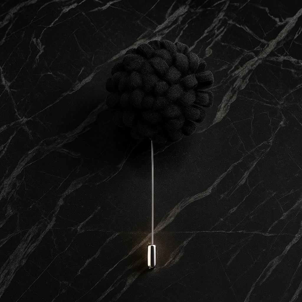 Main View: A Black Knit Burst Lapel Pin||Black