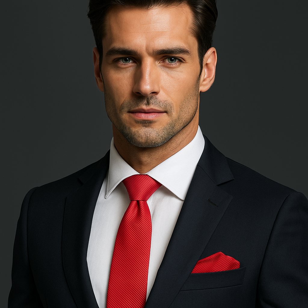 Business Lined Necktie and Handkerchief