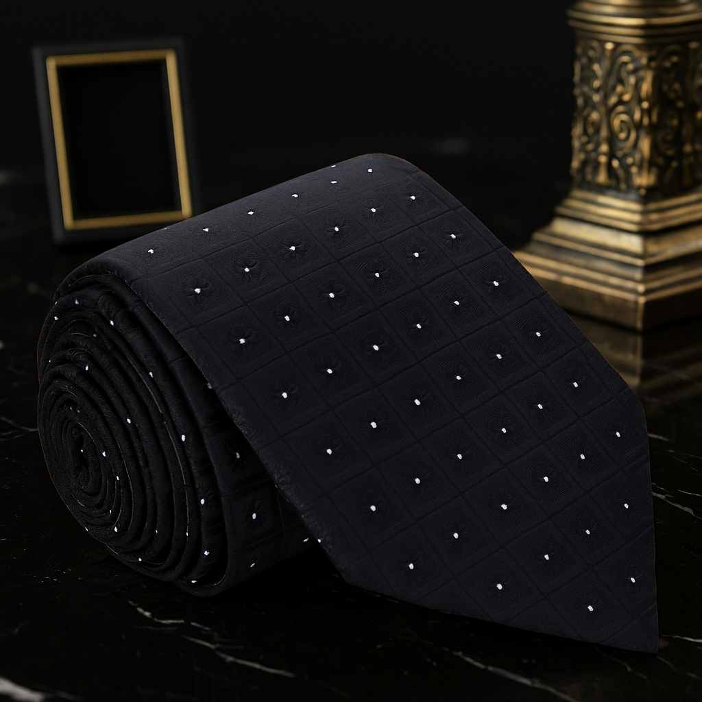 Main Black, White Geometric Tie