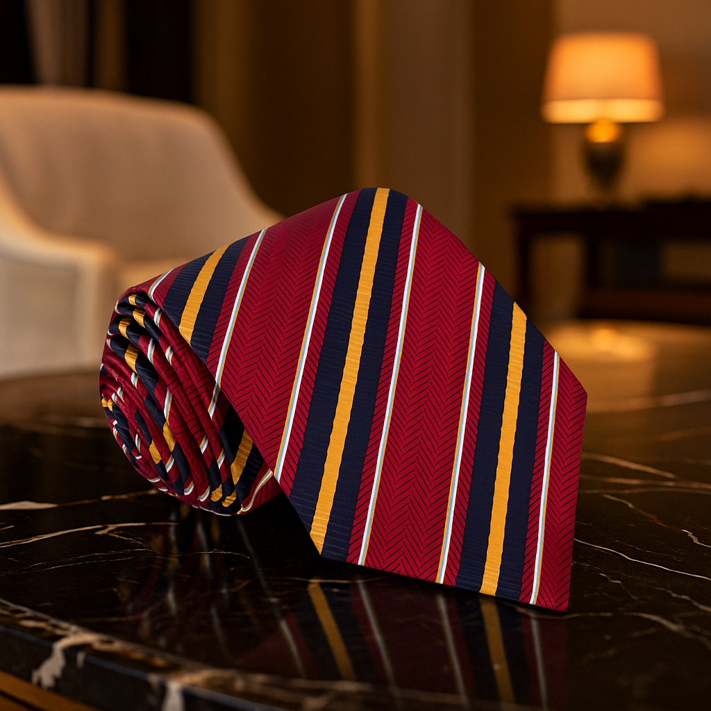 Red, Yellow, Dark Blue Stripe Tie