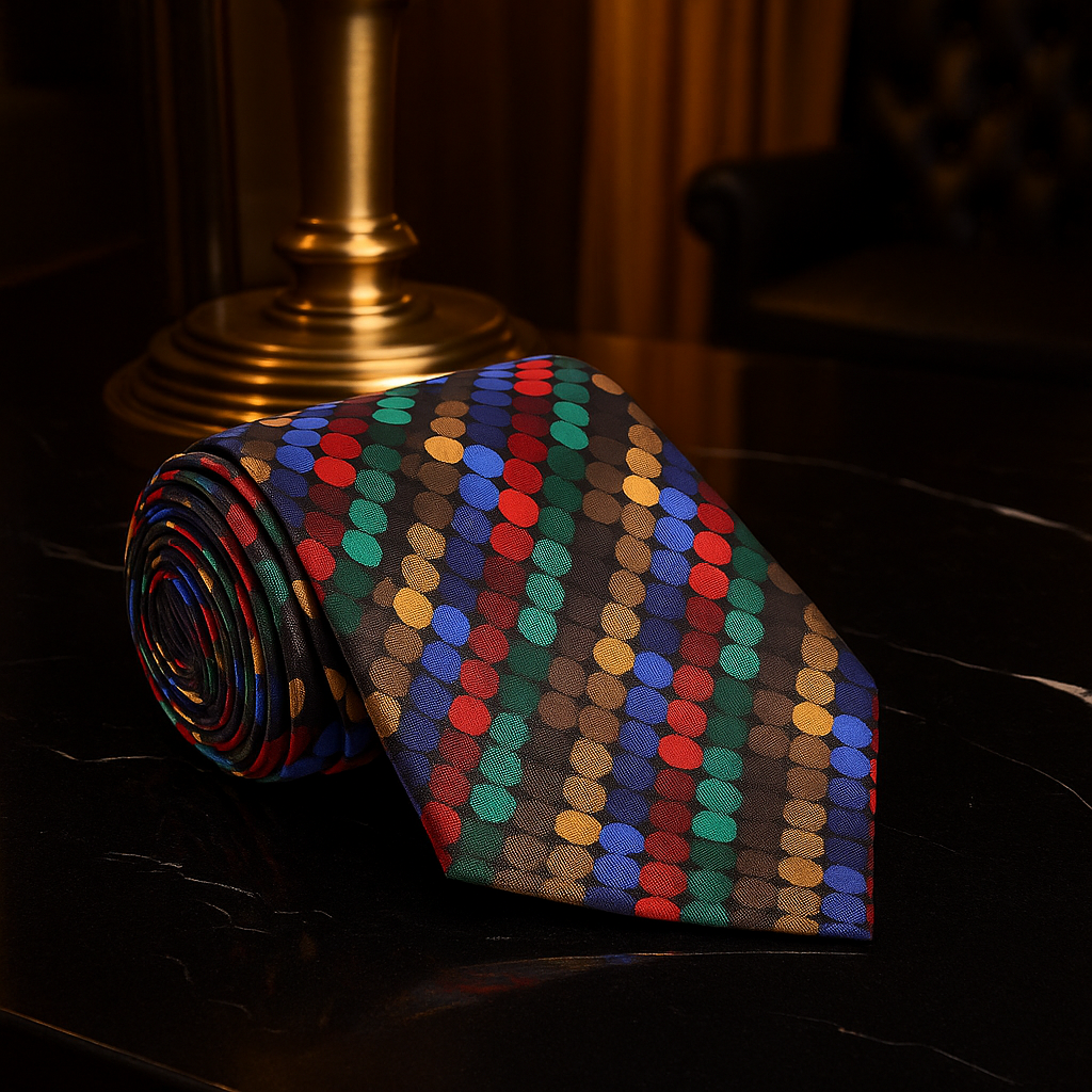 A Red, Yellow, Blue, Green Polka Dot Pattern Necktie 