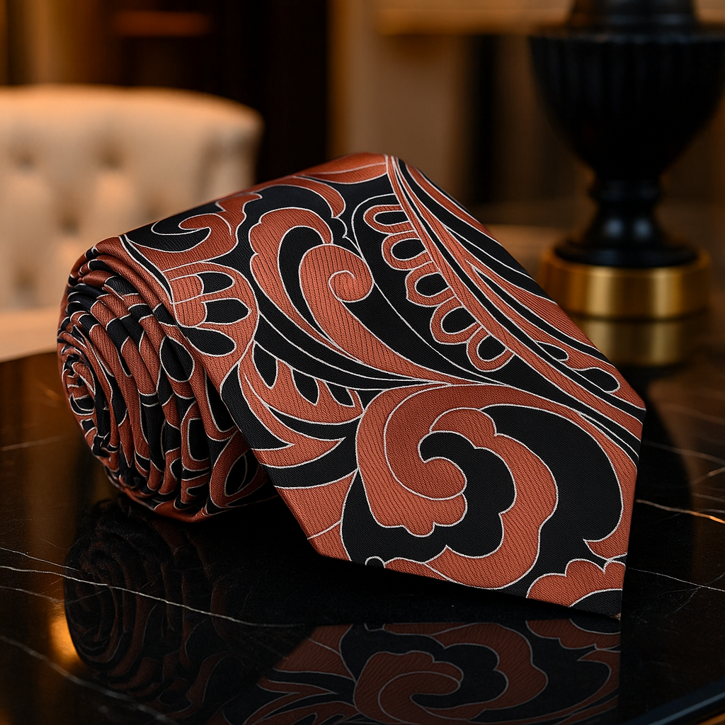 Black, Brown Abstract Paisley Necktie
