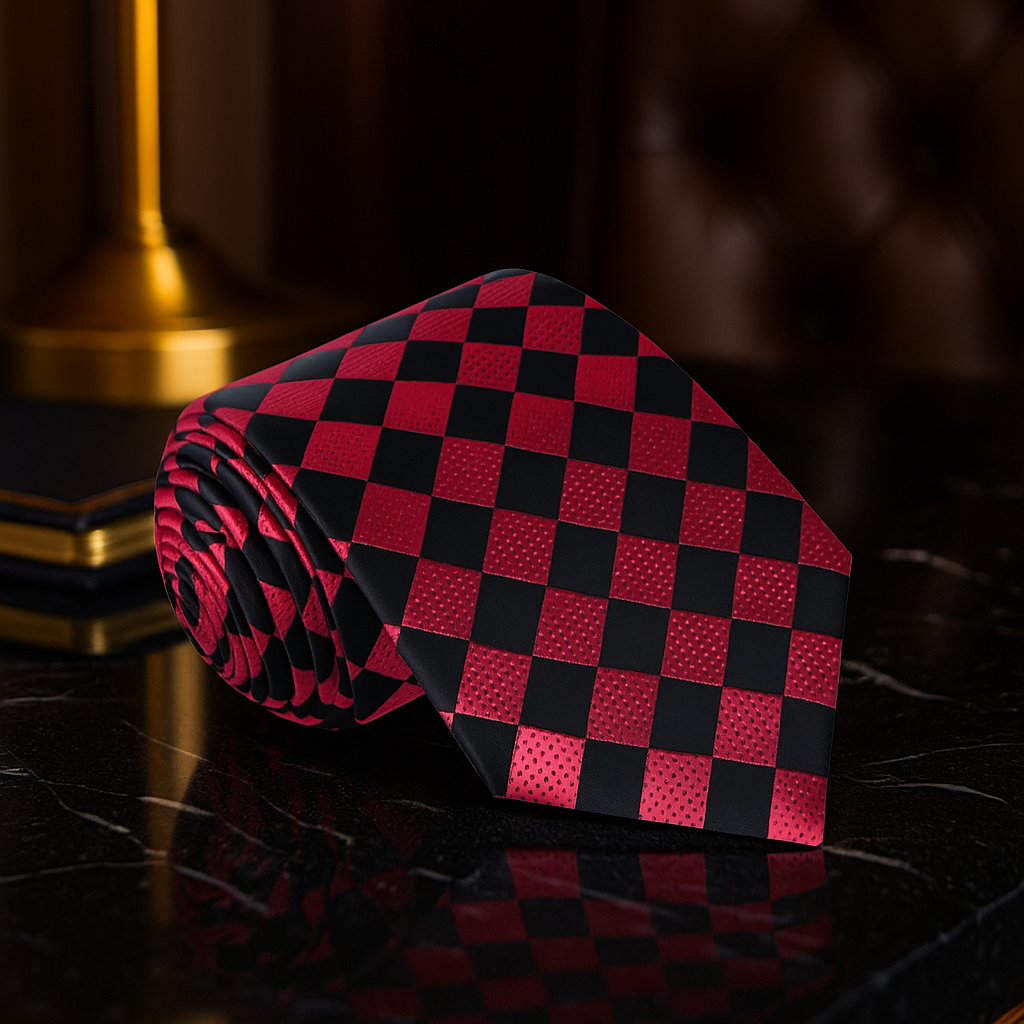 Primary Red, black geometric tie 