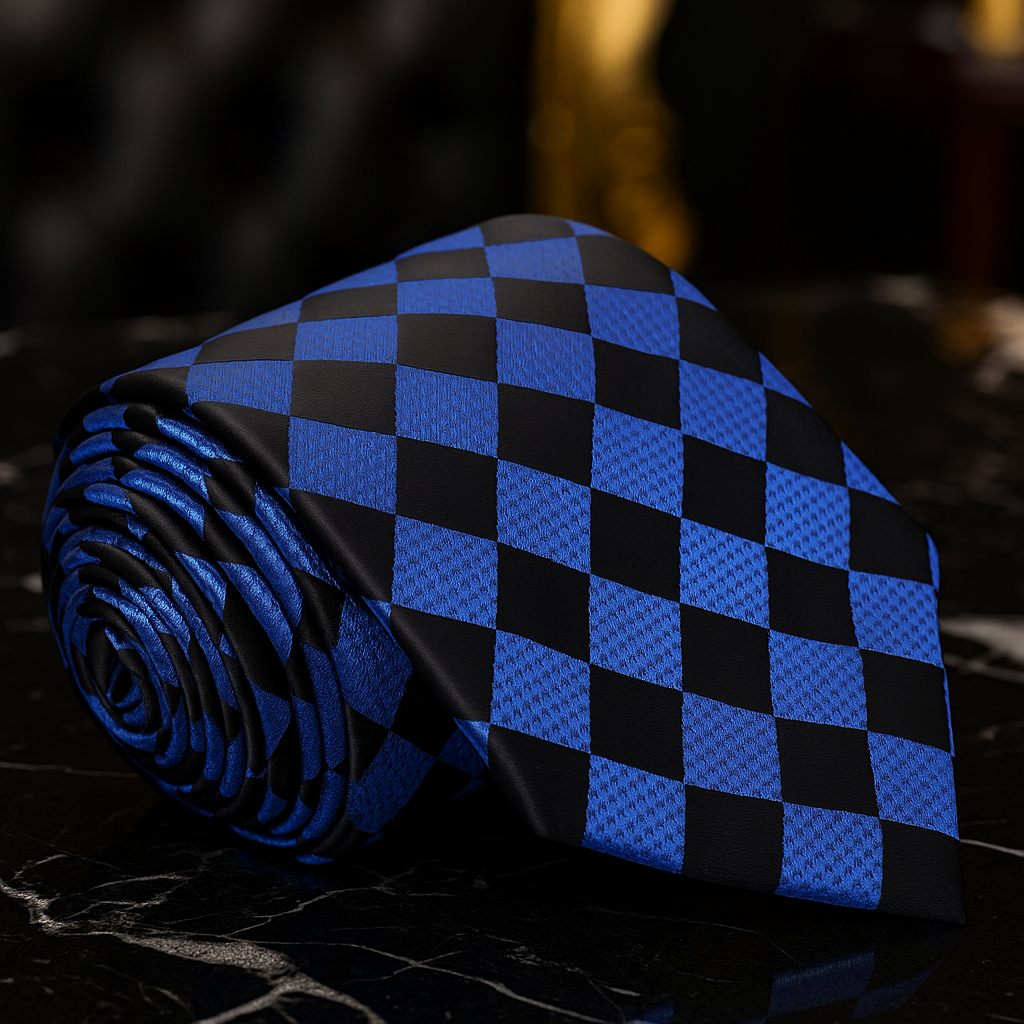 Blue, black geometric tie  