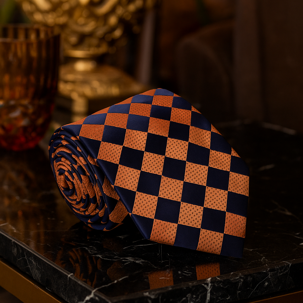 Orange, black geometric tie  