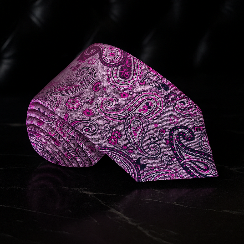 Pink, Black Paisley Necktie  