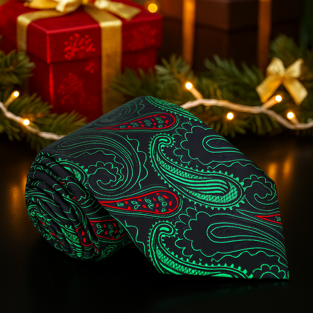 Black, Green, Red Paisley Tie 