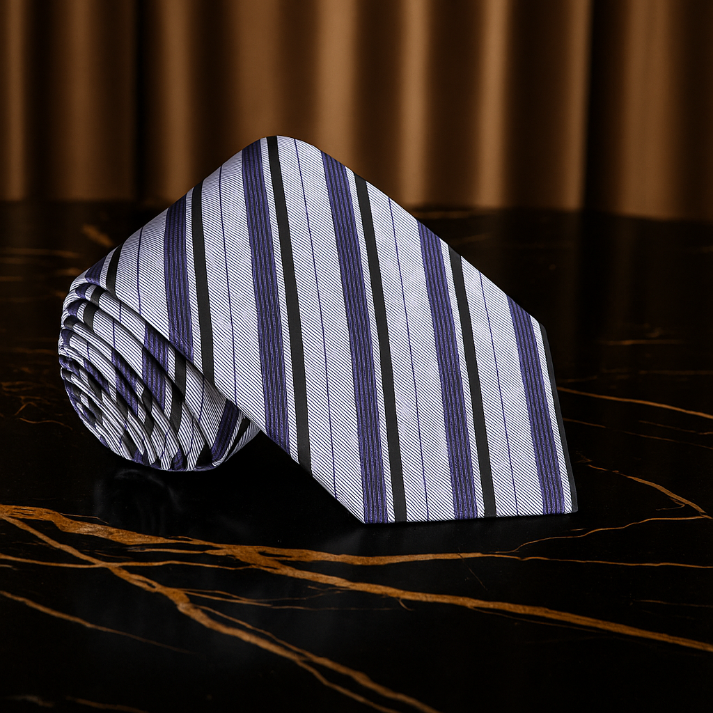 Main Deep Grey, Black, Slate Purple Stripe Tie  