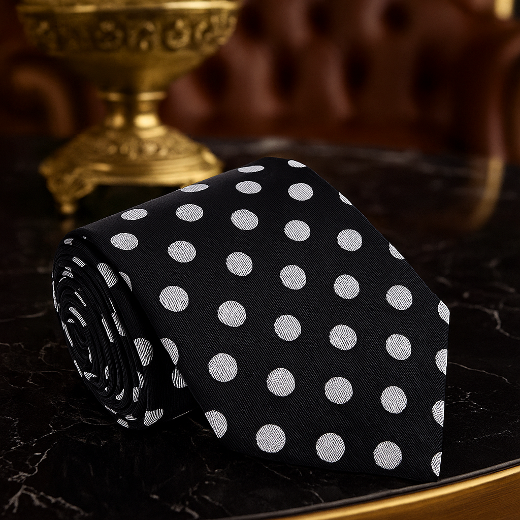 A Black, Grey Polka Dot Pattern Necktie 