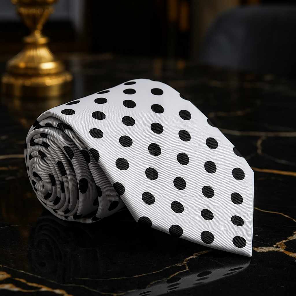 A Off-White, Black Polka Dot Pattern Necktie 