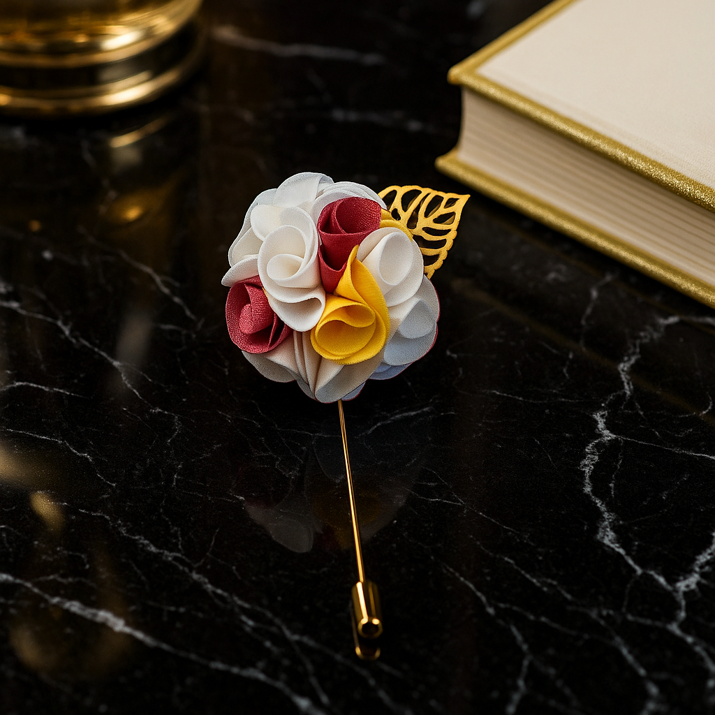 2 White, Pink and Yellow Flower Lapel Pin