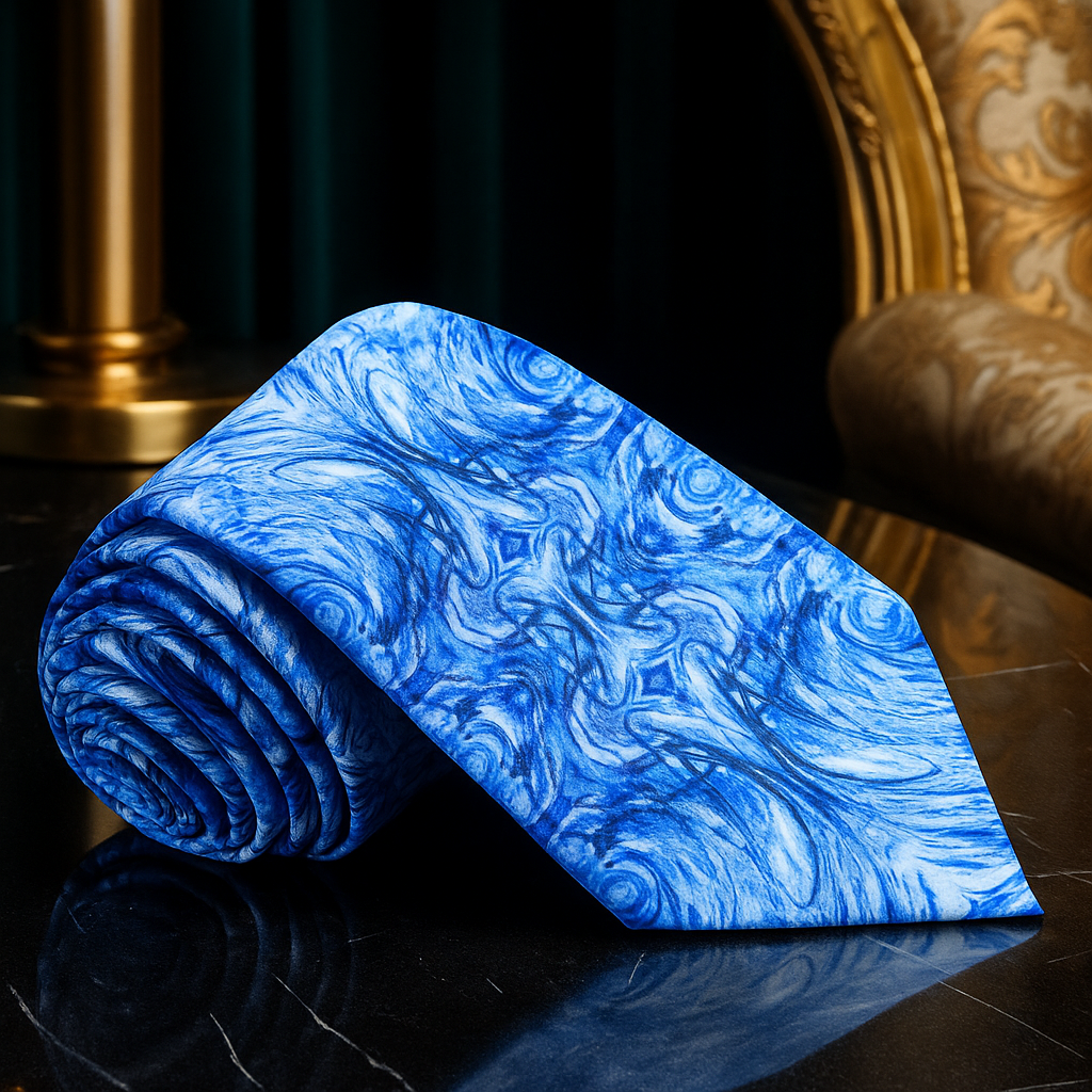 White, Blue Abstract Tie 2
