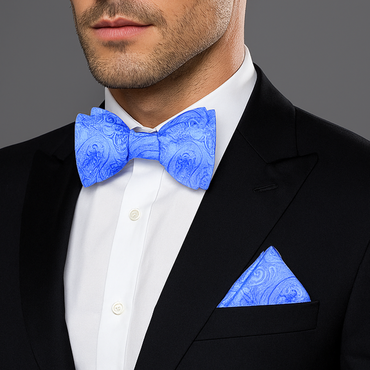 Brilliant Blue Paisley Bow Tie | Rich Swirl Pattern for Weddings & Events