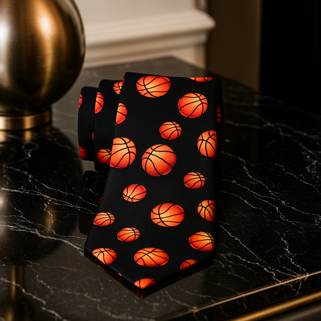 Black and Orange Basketball Necktie 12