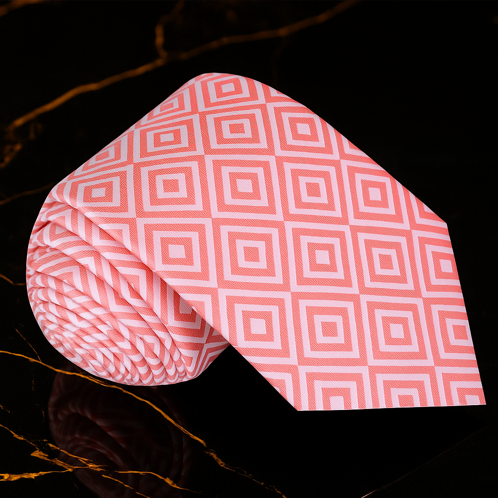 Peachy Pink Geometric Necktie  