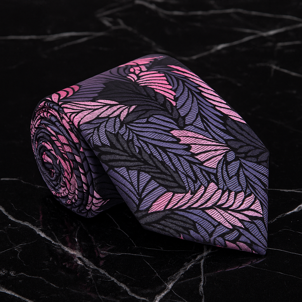 Grey, Pink Feather Tie 