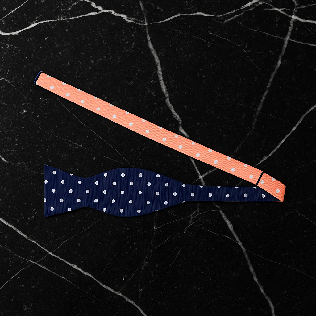 Self Tie: Blue, Salmon Polka Bow Tie 