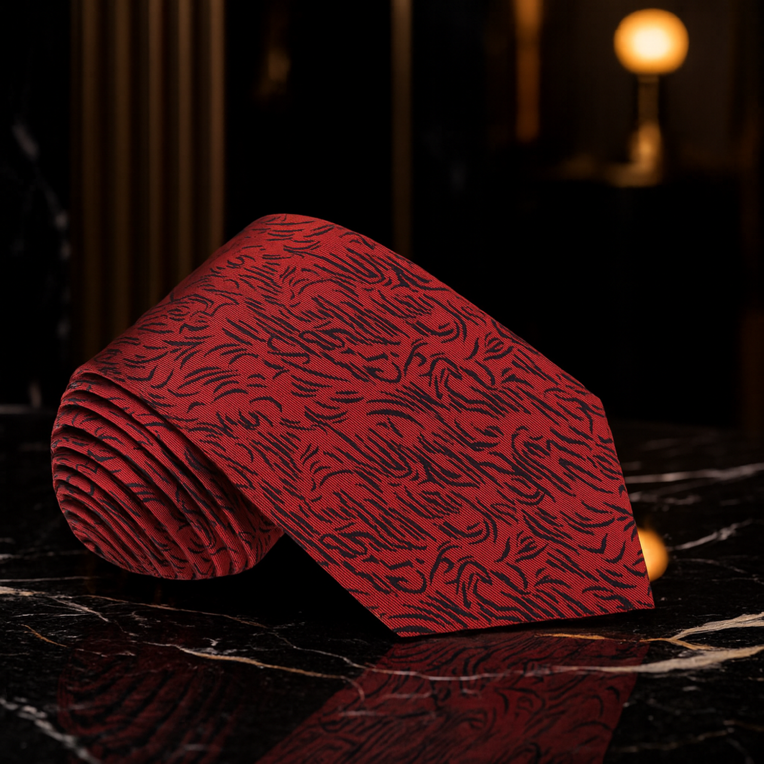 Red with Black Abstract Lines Tie  