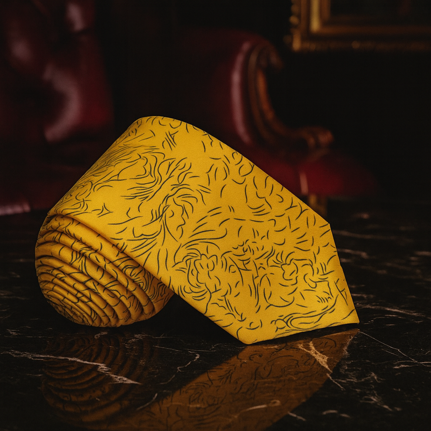 Single Tie: Yellow and Black Abstract Lines Tie 