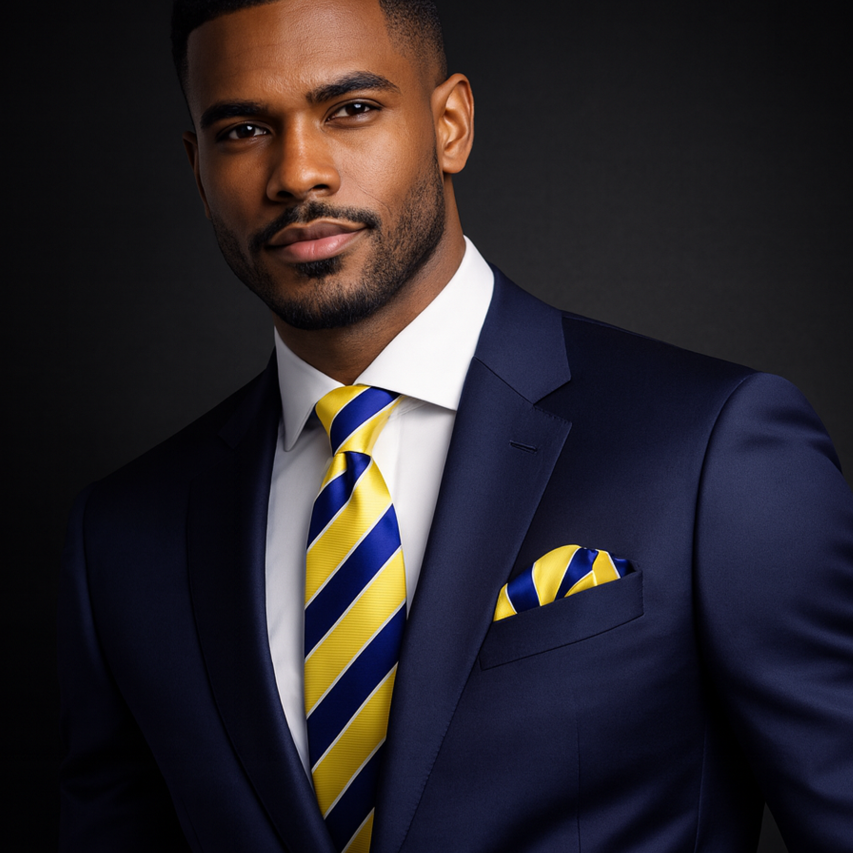 blue dress shirt yellow tie Striped Necktie and Handkerchief Collection Grey suit