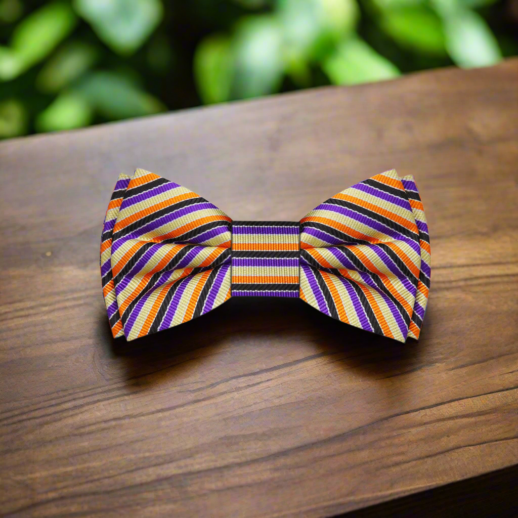 Cream Black Purple Orange Stripe Bow Tie