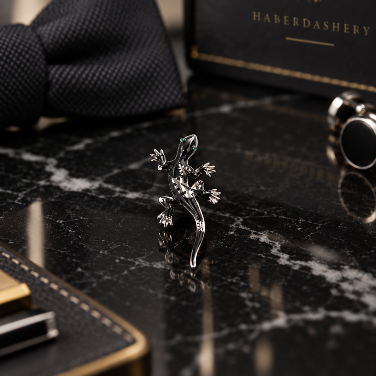 black chrome lapel pin lizard