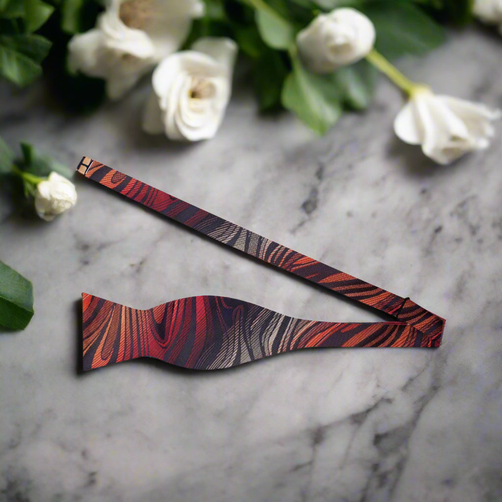 Orange and Grey Abstract Self Tie Bow Tie 