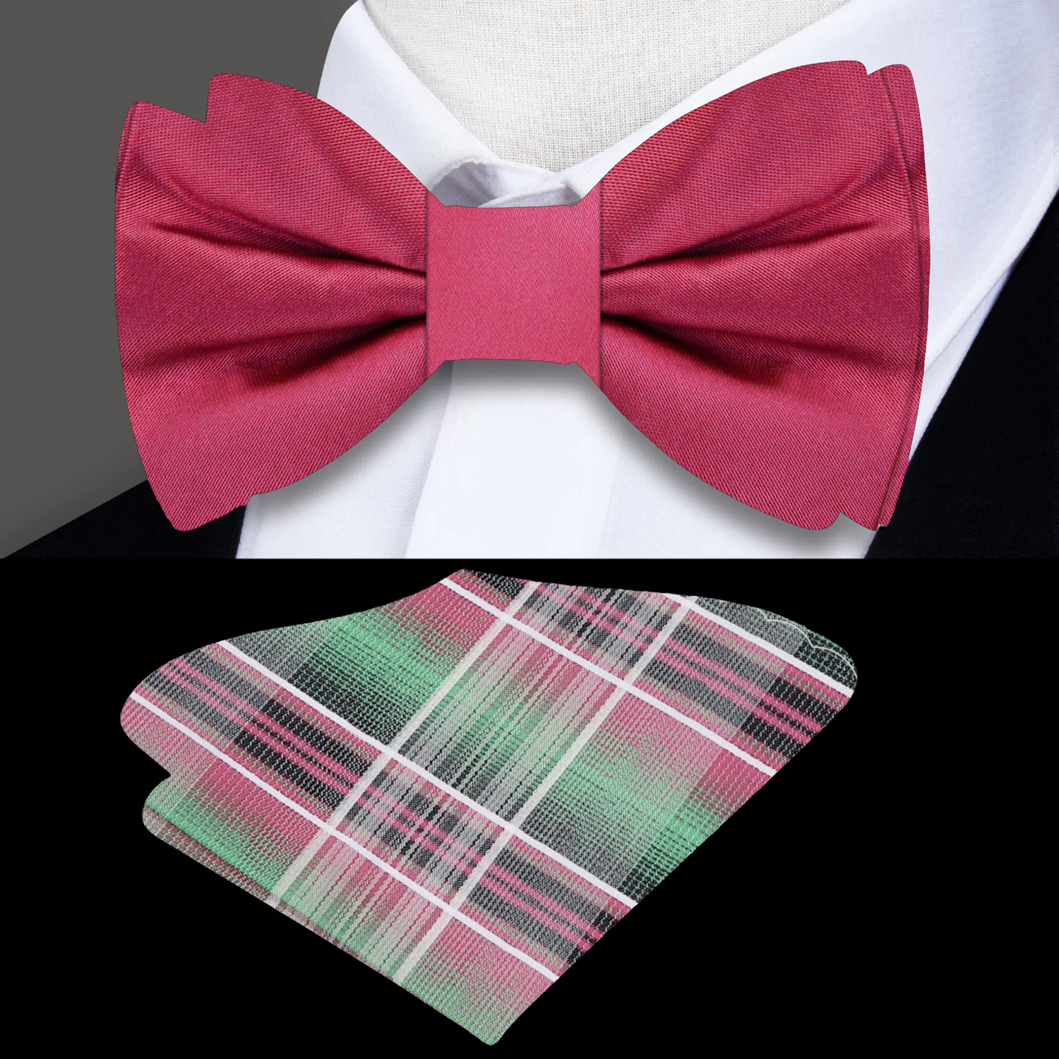 Rich Red Bow Tie and accenting plaid square
