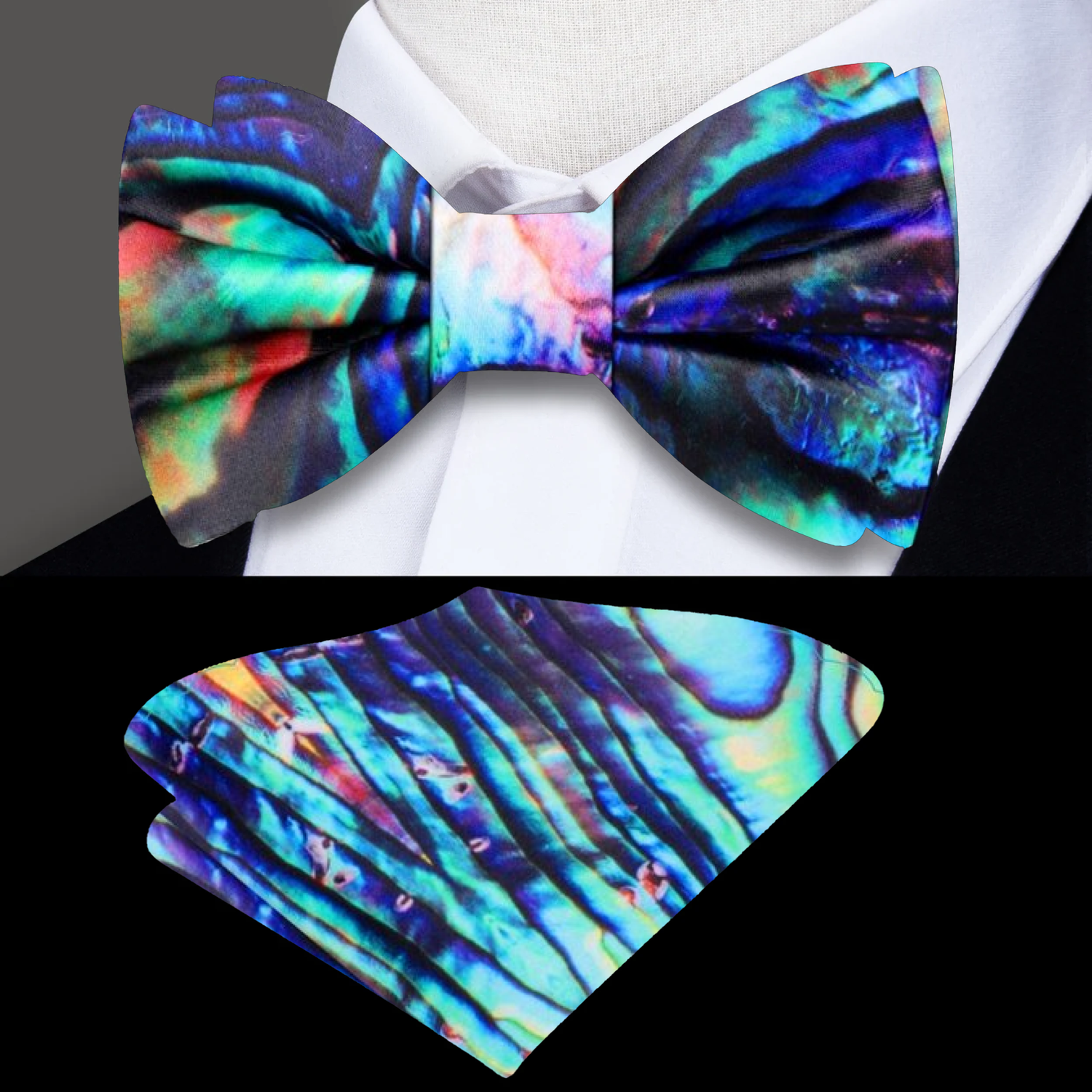 Multi Color Abstract Agate Bow Tie and Pocket Square