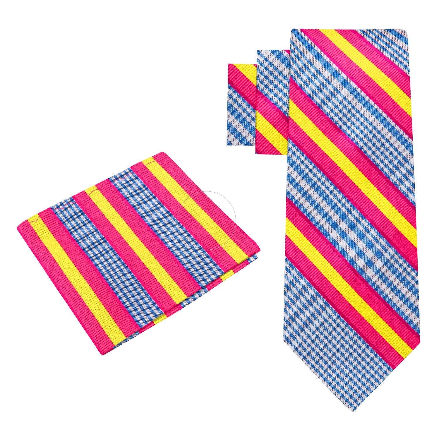 View 2: Blue Plaid With Yellow Pink Stripe Necktie and Square