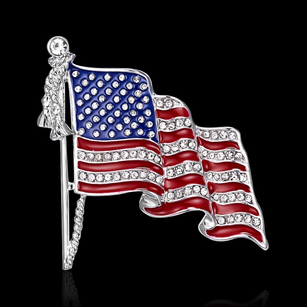 Red, Chrome, Blue American Flag Gemstones Lapel Pin View 2