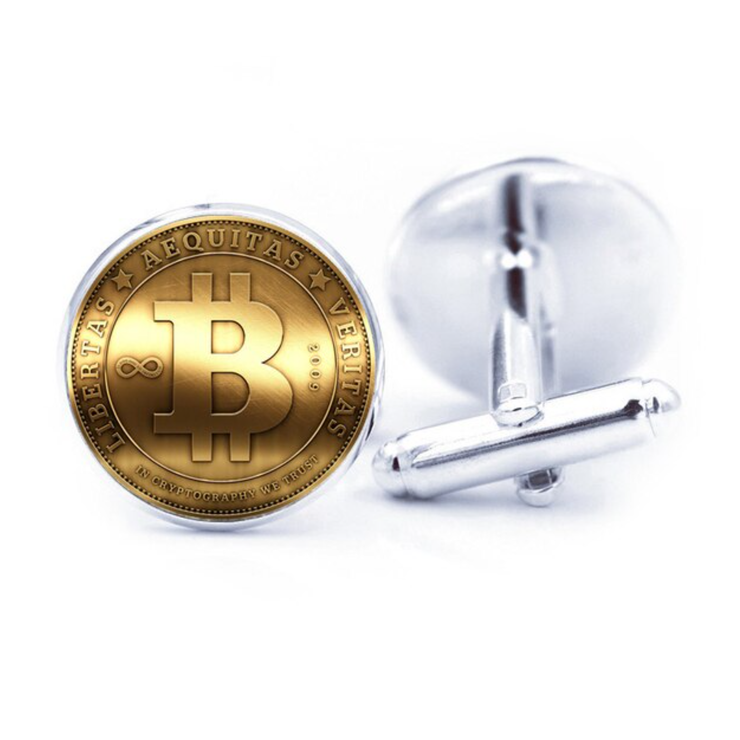 Chrome and Gold Colored Bitcoin Cufflinks