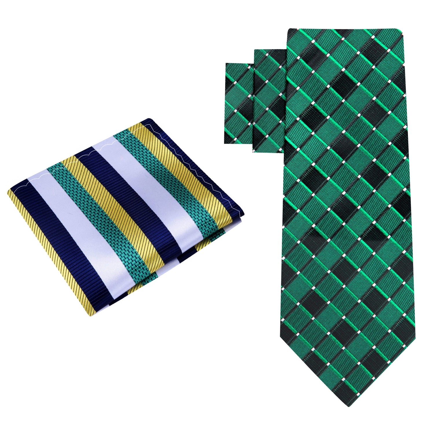 Alt View: Green Geometric Necktie and Accenting Blue, White, Yellow and Green Stripe Square