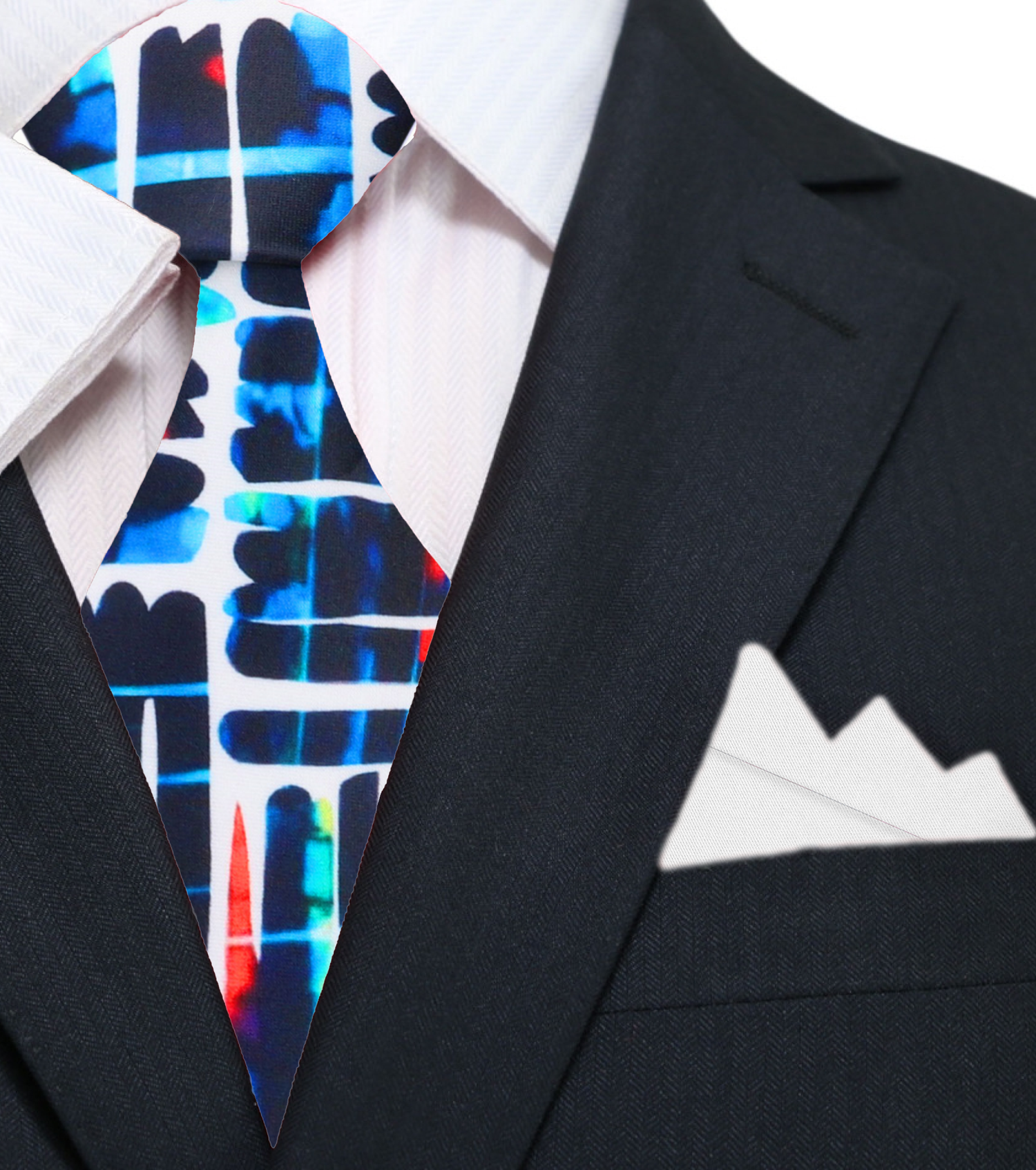 White, Blue, Red Abstract Necktie and Square 