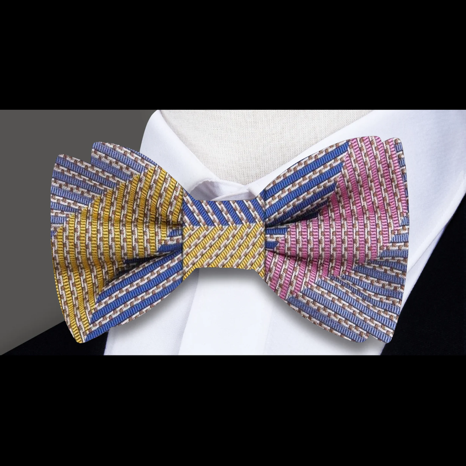 Blue, Yellow, Pink Stripe Bow Tie