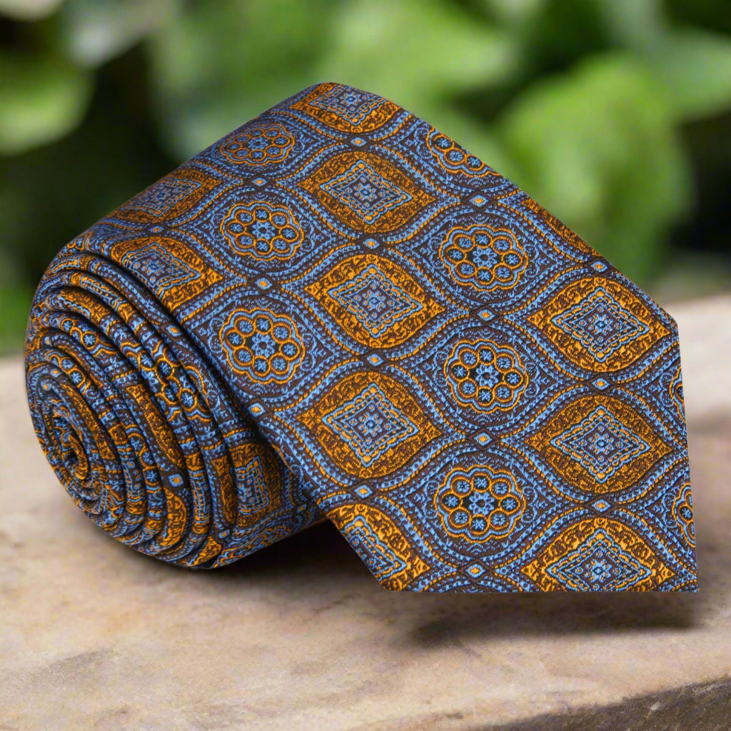 Brown, Light Blue, Rust Geometric Tie