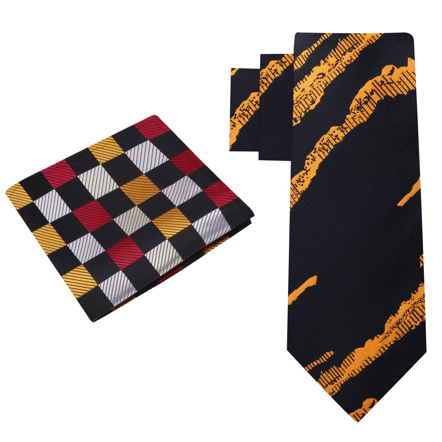 Alt View: Black and Metallic Copper Abstract Lines Tie and Geometric Square