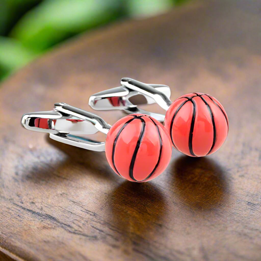 Basketball cufflinks orange black